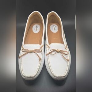 Clarks Artisan White Leather Driving Moccasins Comfort Loafers Women 11 Narrow